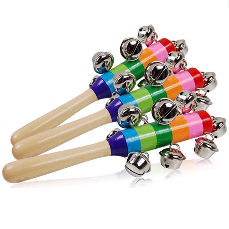 Kids Toys Xylophone - 5PCS Wooden Jingle Hand Bells Rainbow